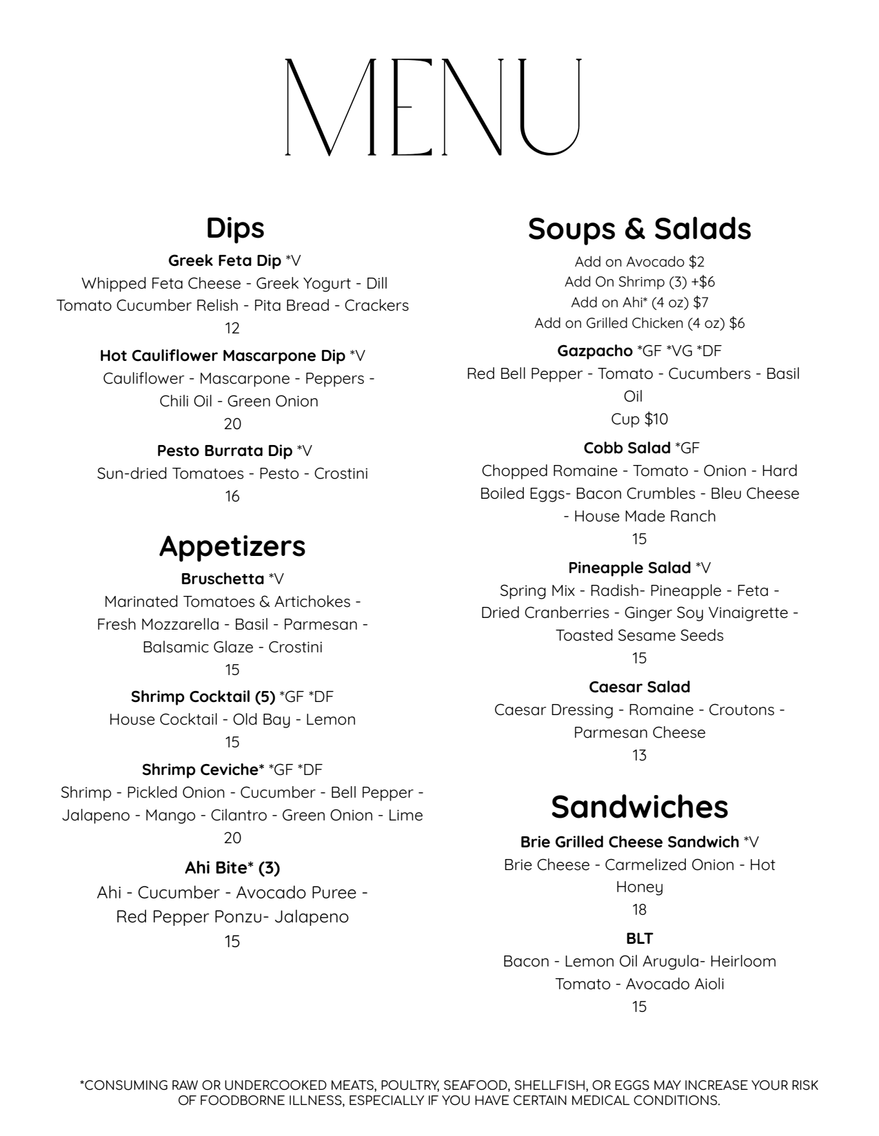 Idle Hour Menu